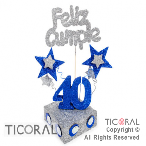 ADORNO ESCENOGRAFIA CUBITO 40 A�OS F/CUMPLE TEL 40 AZUL BASE PLATA x 1